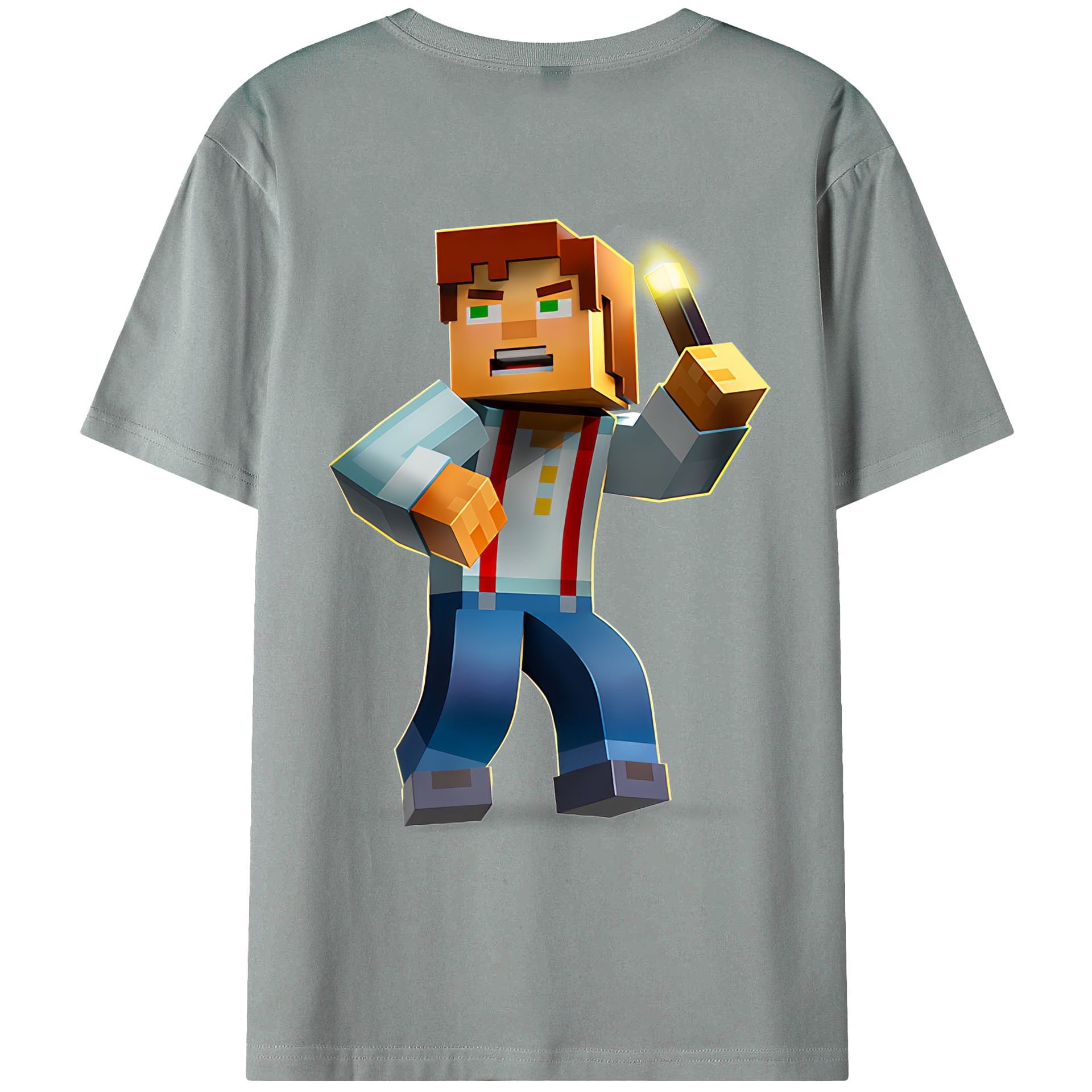 （画像用） マインクラフト ブロックの世界 Minecraft MC Block world 綿100％ メンズ半袖Tシャツ（バックプリント） 通気性